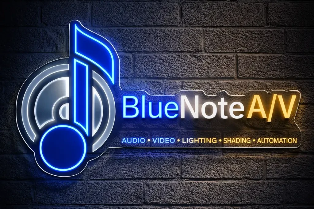 The Blue Note A/V sign, going up at the Farmers Branch showroom