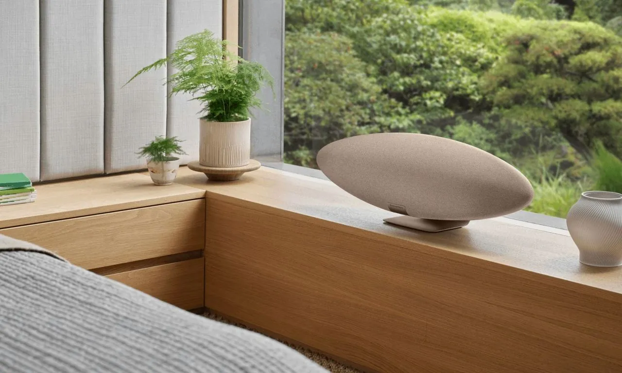 Bowers & Wilkins speaker on a window ledge in soft daylight