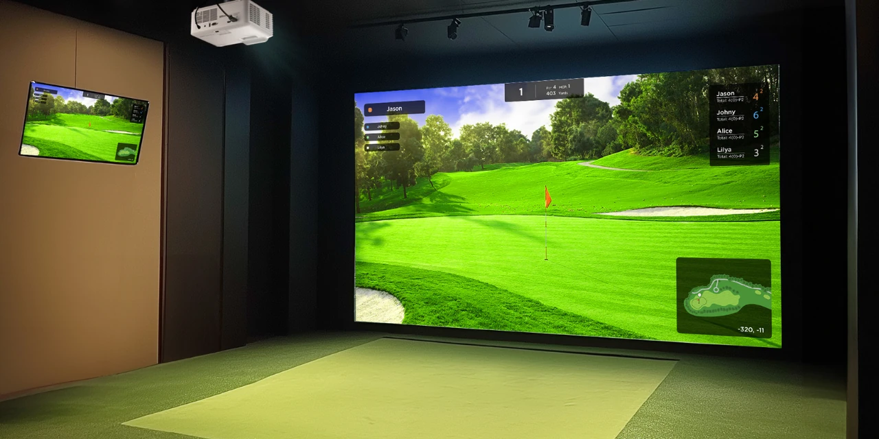 A simulator bay we built - projector, impact screen, hitting mat