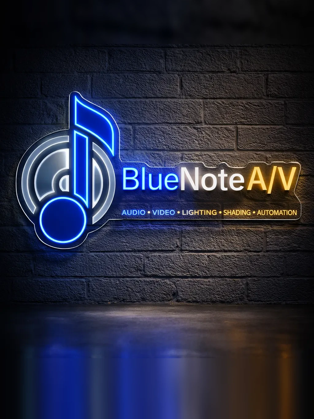 The Blue Note A/V sign, going up at the Farmers Branch showroom