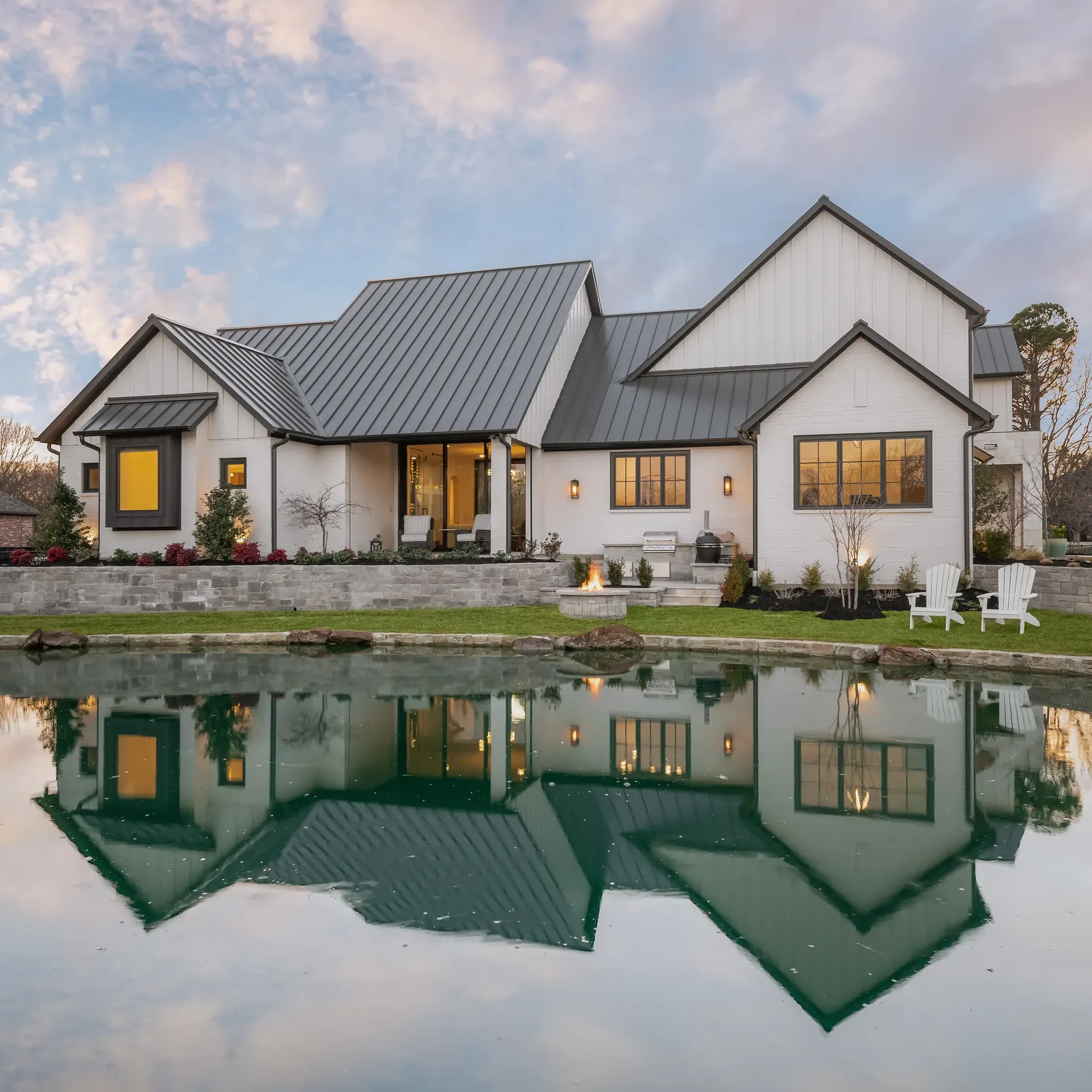 Architectural lighting across the back of the house.